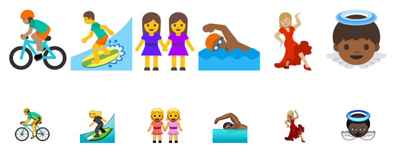Android’s new emoji (top) and Apple’s iOS emoji (bottom)